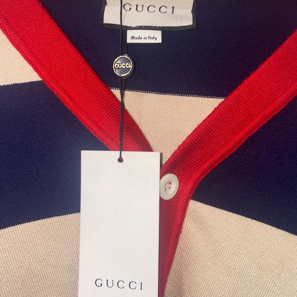 Authentic Gucci Striped Cardigan Beige & Navy with Red Trim -Size XL (No Papers) - Picture 4 of 6